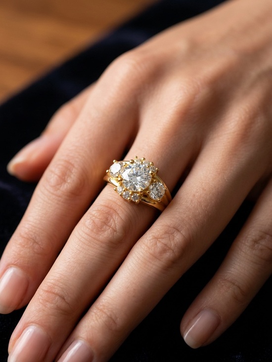 Moissanite Jewelry - 2K Gold-Tone Sparkling moissanite Stone Statement Ring